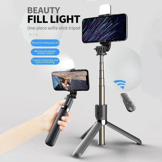New 3 in 1 Rotatable Selfie Stick Portable Selfie Stand With Light & BT Remote Control Foldable With Adjustable Mobile Bracket For All Mobile Phones