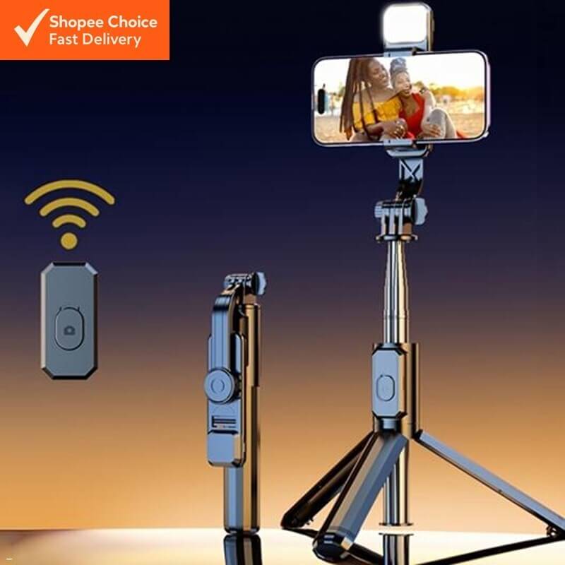 New 3 in 1 Rotatable Selfie Stick Portable Selfie Stand With Light & BT Remote Control Foldable With Adjustable Mobile Bracket For All Mobile Phones