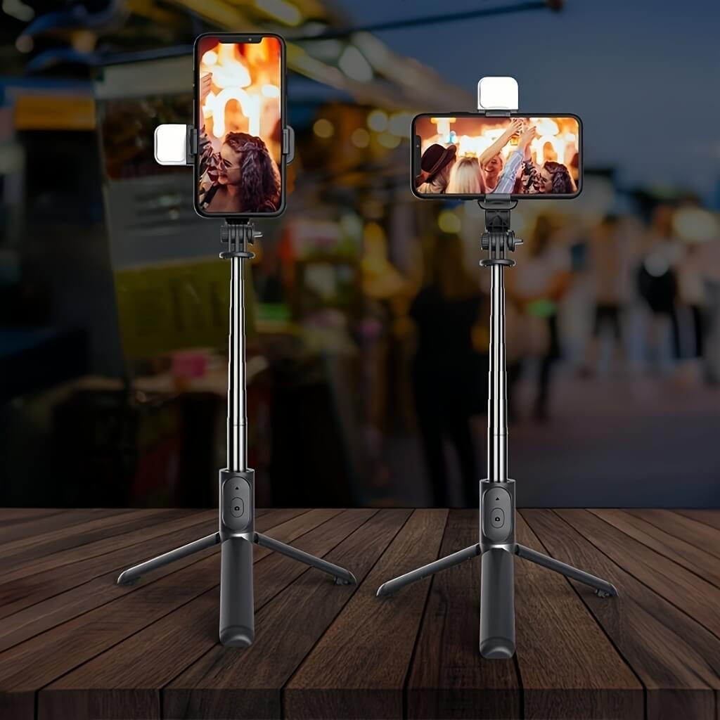 New 3 in 1 Rotatable Selfie Stick Portable Selfie Stand With Light & BT Remote Control Foldable With Adjustable Mobile Bracket For All Mobile Phones