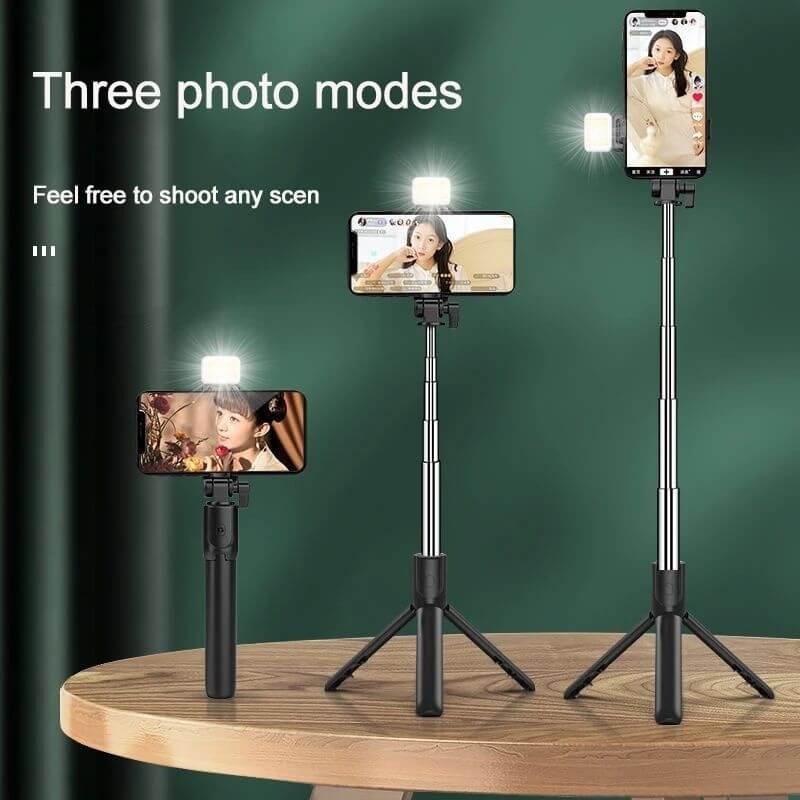 New 3 in 1 Rotatable Selfie Stick Portable Selfie Stand With Light & BT Remote Control Foldable With Adjustable Mobile Bracket For All Mobile Phones