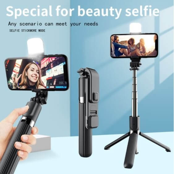 New 3 in 1 Rotatable Selfie Stick Portable Selfie Stand With Light & BT Remote Control Foldable With Adjustable Mobile Bracket For All Mobile Phones